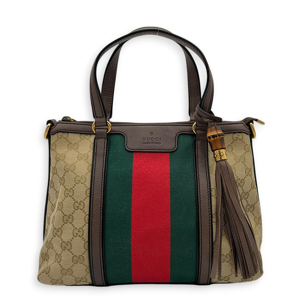 Bamboo Top Handle Bag Beige in Monogram Coated Canvas, Gold hardware