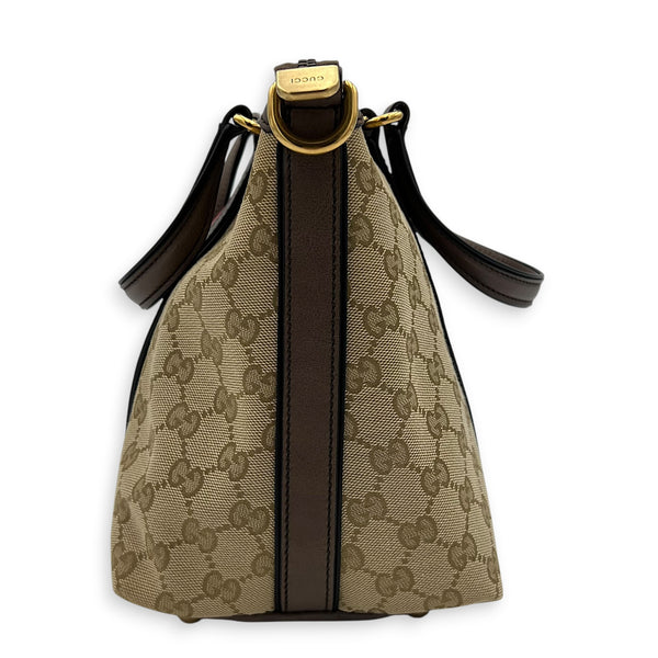 Bamboo Top Handle Bag Beige in Monogram Coated Canvas, Gold hardware