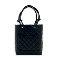 Cambon Black with White CC Logo Tote Bag in Lambskin, Silver hardware