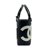 Cambon Black with White CC Logo Tote Bag in Lambskin, Silver hardware