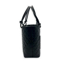 Cambon Black with White CC Logo Tote Bag in Lambskin, Silver hardware