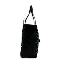 Eyelet Black Tote Bag in Re-Nylon, Silver hardware