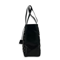 Eyelet Black Tote Bag in Re-Nylon, Silver hardware