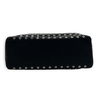Eyelet Black Tote Bag in Re-Nylon, Silver hardware