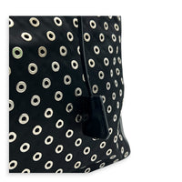 Eyelet Black Tote Bag in Re-Nylon, Silver hardware
