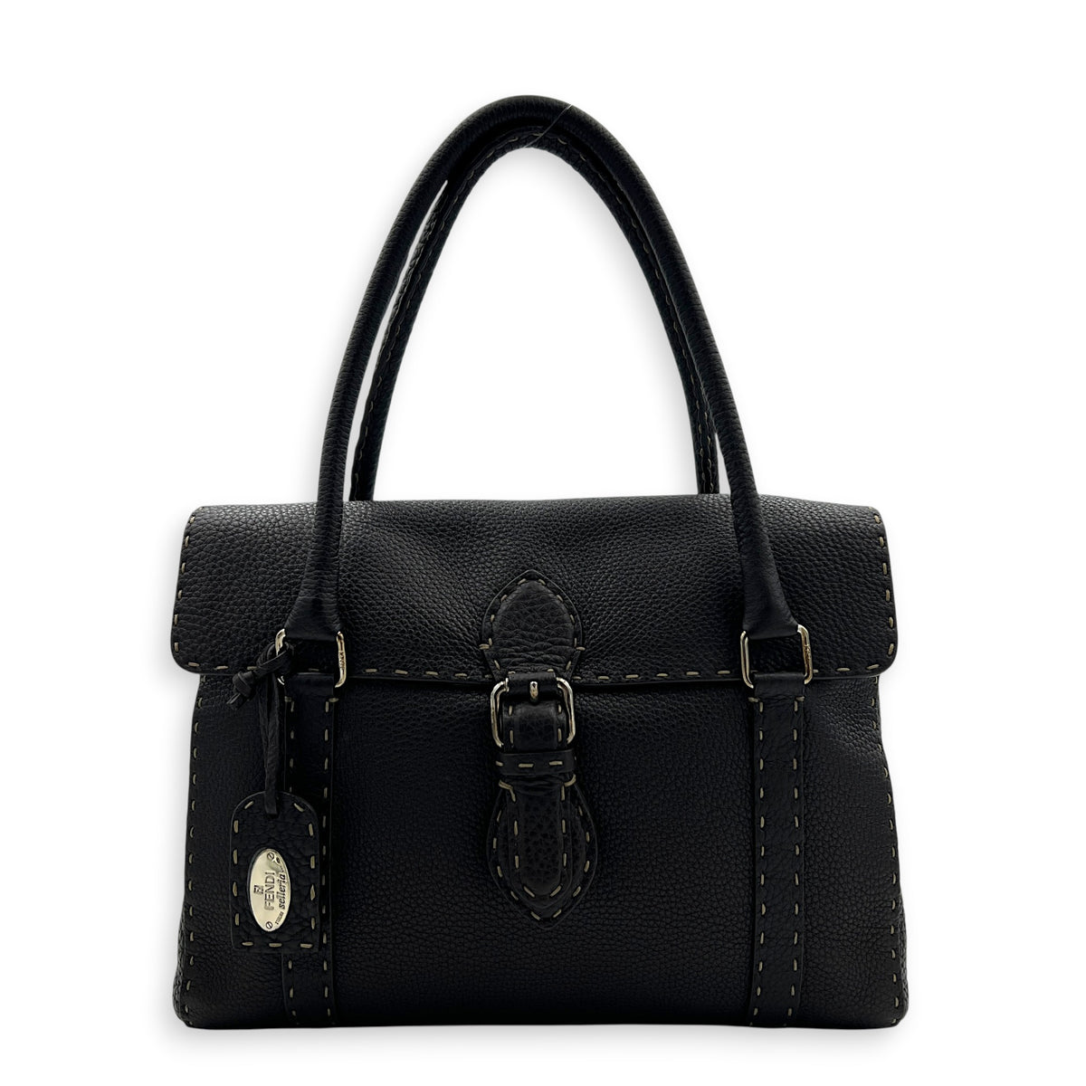 Selleria Linda Brown Top Handle Bag in Calfskin, Gunmetal hardware