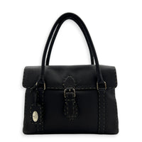 Selleria Linda Brown Top Handle Bag in Calfskin, Gunmetal hardware
