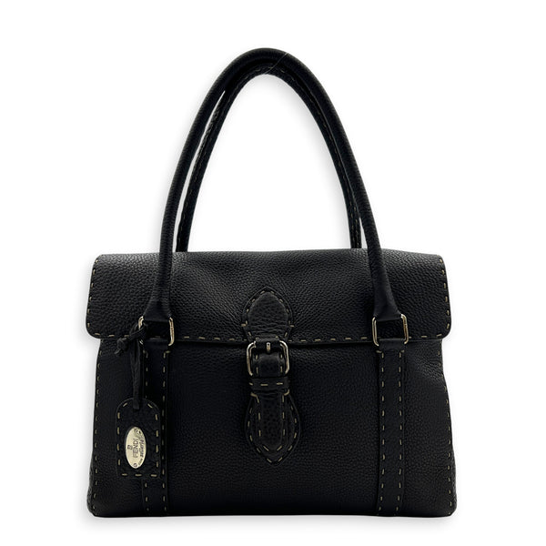 Selleria Linda Brown Top Handle Bag in Calfskin, Gunmetal hardware
