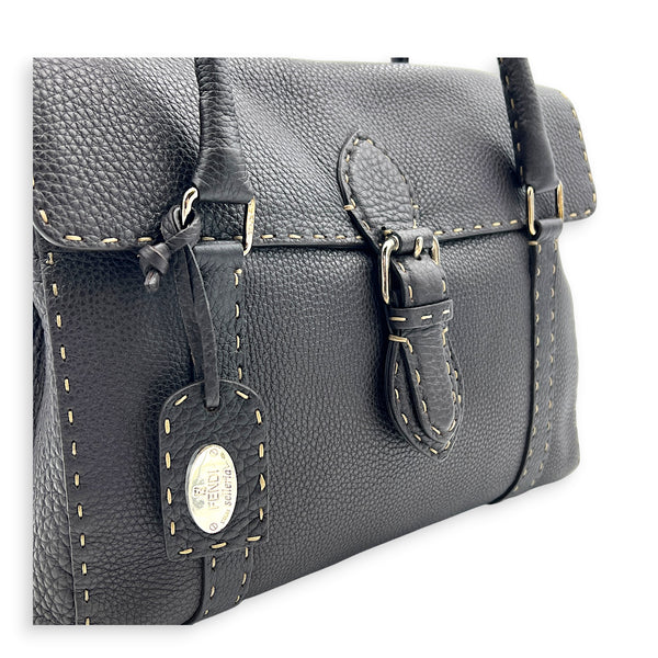 Selleria Linda Brown Top Handle Bag in Calfskin, Gunmetal hardware