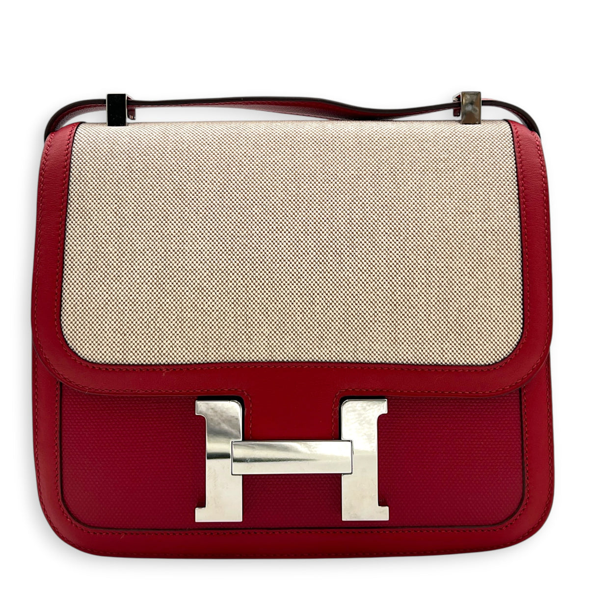 Constance 24 Rouge Pigment Shoulder Bag in Swift/ Toile H Berline, Palladium hardware
