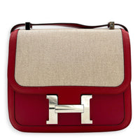 Constance 24 Rouge Pigment Shoulder Bag in Swift/ Toile H Berline, Palladium hardware