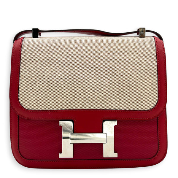 Constance 24 Rouge Pigment Shoulder Bag in Swift/ Toile H Berline, Palladium hardware