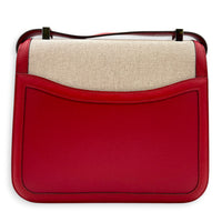 Constance 24 Rouge Pigment Shoulder Bag in Swift/ Toile H Berline, Palladium hardware