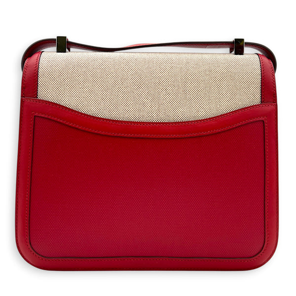 Constance 24 Rouge Pigment Shoulder Bag in Swift/ Toile H Berline, Palladium hardware