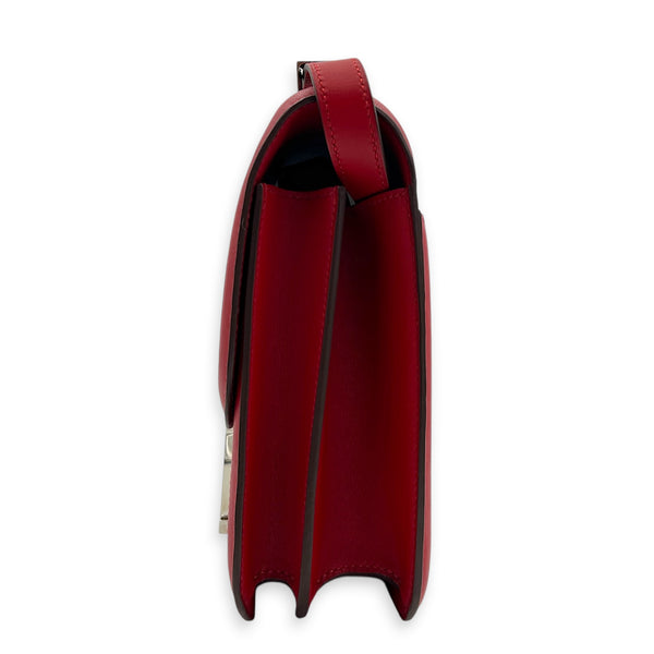 Constance 24 Rouge Pigment Shoulder Bag in Swift/ Toile H Berline, Palladium hardware