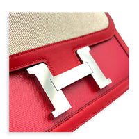 Constance 24 Rouge Pigment Shoulder Bag in Swift/ Toile H Berline, Palladium hardware