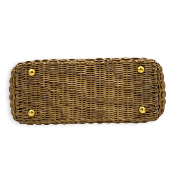 Wicker Tote Bag Natural/Navy in Rattan, Gold hardware