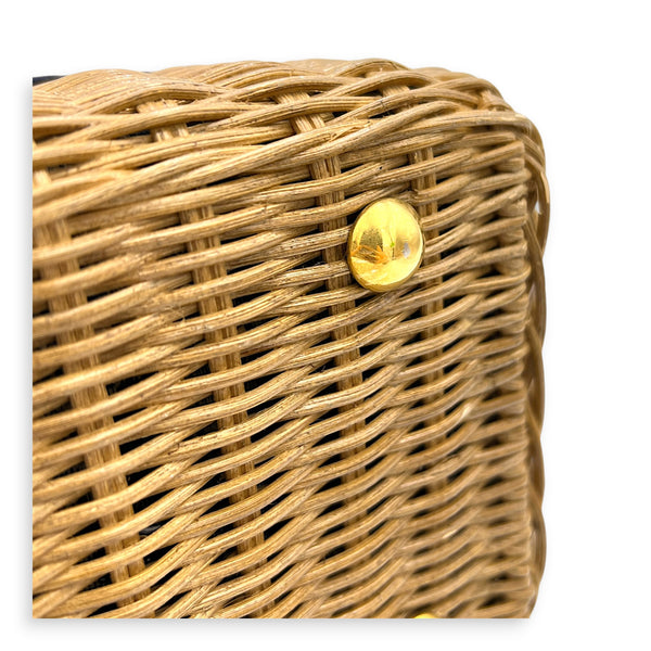 Wicker Tote Bag Natural/Navy in Rattan, Gold hardware