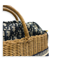 Wicker Tote Bag Natural/Navy in Rattan, Gold hardware