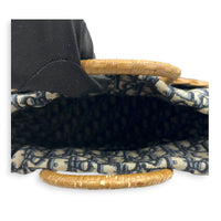 Wicker Tote Bag Natural/Navy in Rattan, Gold hardware