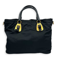 Logo Top Handle Bag Black in Nylon, Gold hardware