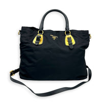 Logo Top Handle Bag Black in Nylon, Gold hardware
