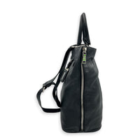 Expandable Zip Black Top Handle Bag in Calfskin, Brushed Silver hardware