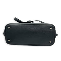 Expandable Zip Black Top Handle Bag in Calfskin, Brushed Silver hardware