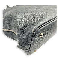 Expandable Zip Black Top Handle Bag in Calfskin, Brushed Silver hardware