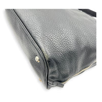 Expandable Zip Black Top Handle Bag in Calfskin, Brushed Silver hardware