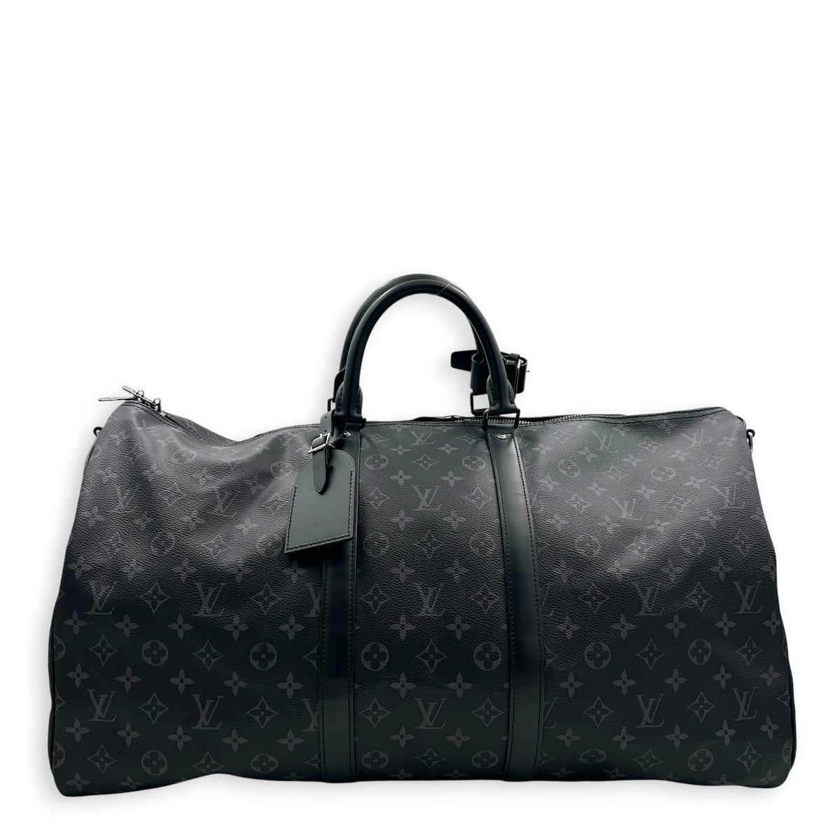 Keepall Top Handle Bag 55 Black in Coated Canvas, Silver hardware