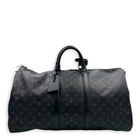 Keepall Top Handle Bag 55 Black in Coated Canvas, Silver hardware