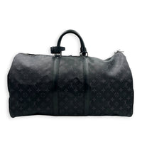 Keepall Top Handle Bag 55 Black in Coated Canvas, Silver hardware