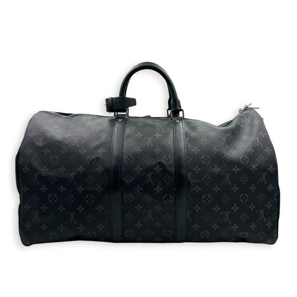 Keepall Top Handle Bag 55 Black in Coated Canvas, Silver hardware