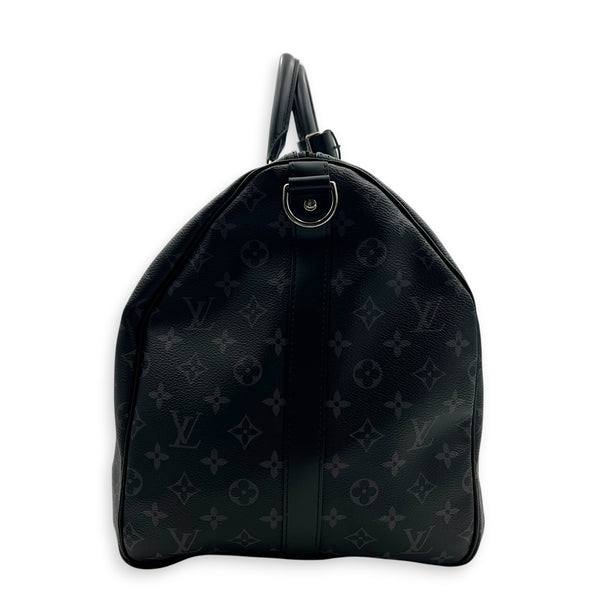 Keepall Top Handle Bag 55 Black in Coated Canvas, Silver hardware