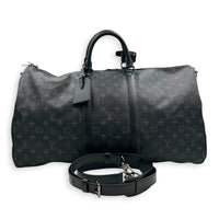 Keepall Top Handle Bag 55 Black in Coated Canvas, Silver hardware