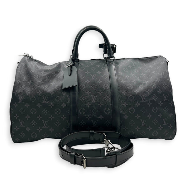Keepall Top Handle Bag 55 Black in Coated Canvas, Silver hardware