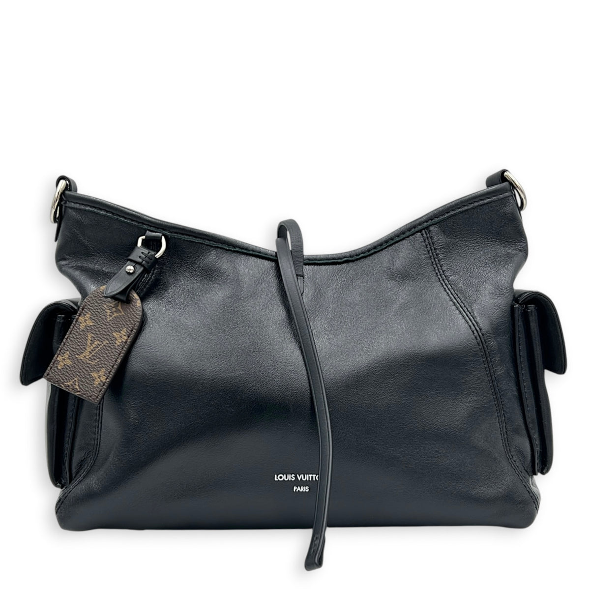 Carryall Shoulder Bag Cargo Vibe Black in Calfskin, Silver hardware