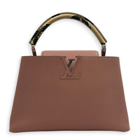 Capucines Top Handle Bag PM Pink in Taurillon Leather, Gold hardware