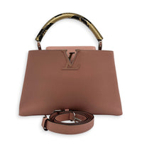 Capucines Top Handle Bag PM Pink in Taurillon Leather, Gold hardware