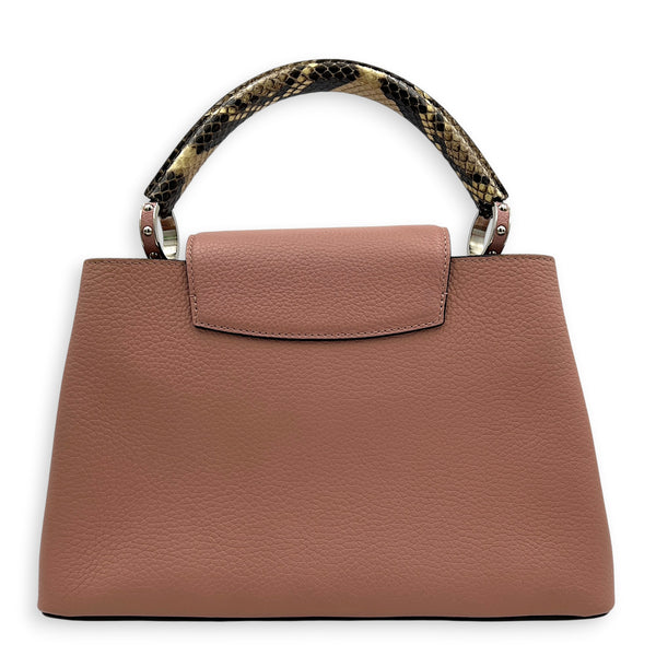 Capucines Top Handle Bag PM Pink in Taurillon Leather, Gold hardware