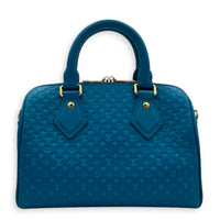 Speedy Top Handle Bag 20 Blue in Nanogram Embossed Leather, Gold hardware