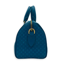Speedy Top Handle Bag 20 Blue in Nanogram Embossed Leather, Gold hardware