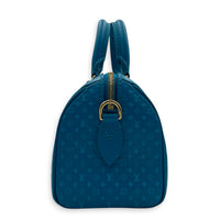 Speedy Top Handle Bag 20 Blue in Nanogram Embossed Leather, Gold hardware