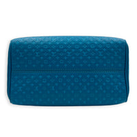 Speedy Top Handle Bag 20 Blue in Nanogram Embossed Leather, Gold hardware