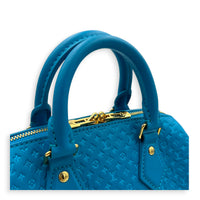Speedy Top Handle Bag 20 Blue in Nanogram Embossed Leather, Gold hardware