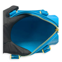 Speedy Top Handle Bag 20 Blue in Nanogram Embossed Leather, Gold hardware
