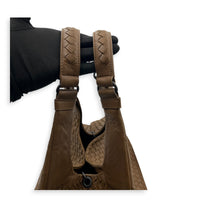 Campana Shoulder Bag Large Brown in Intrecciato Leather, Ruthenium hardware