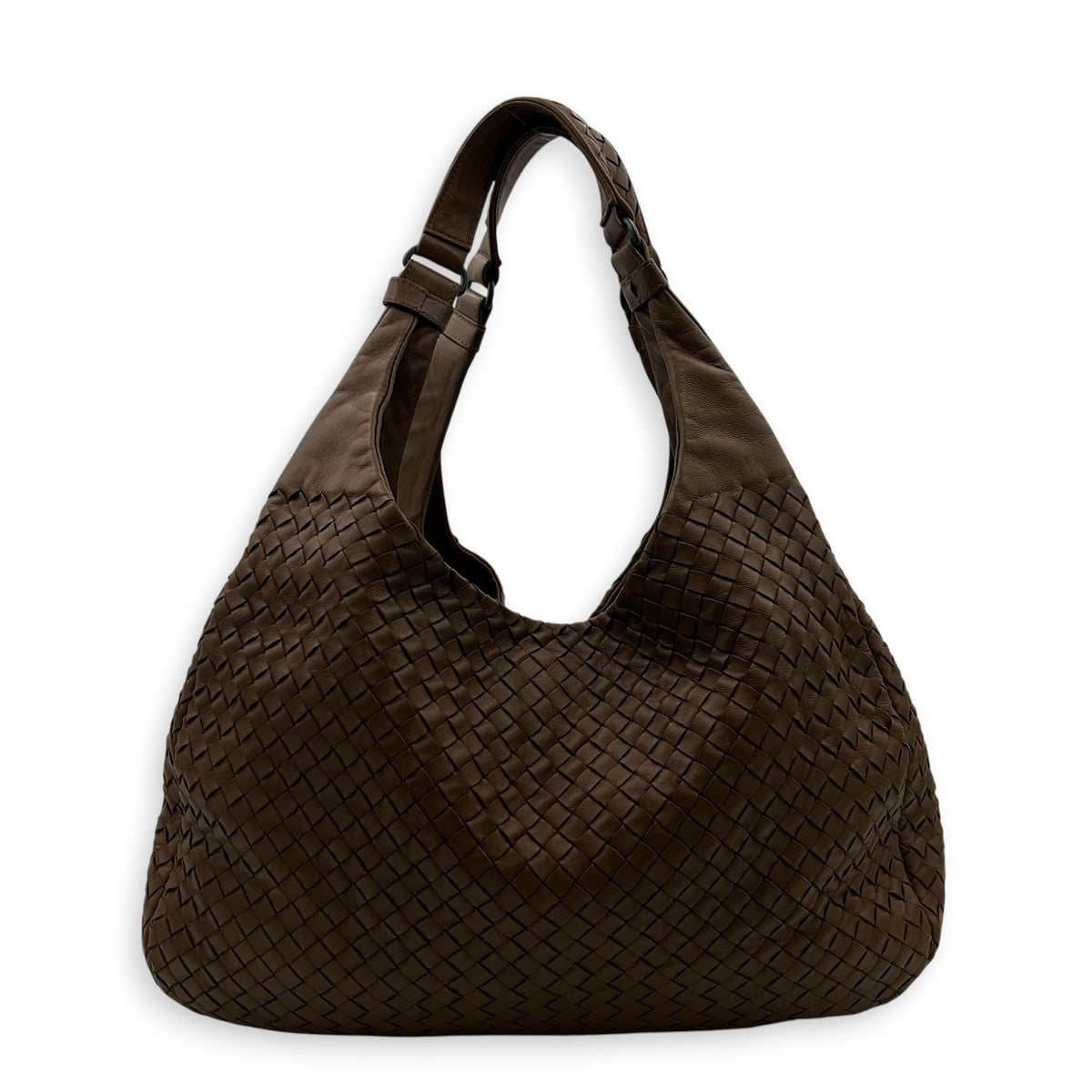 Campana Shoulder Bag Large Brown in Intrecciato Leather, Ruthenium hardware