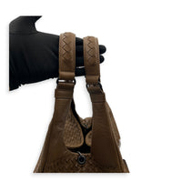 Campana Shoulder Bag Large Brown in Intrecciato Leather, Ruthenium hardware
